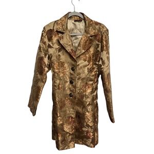 Vintage 90s Ranch Dressing Womens‎ Gold Floral Brocade Blazer Jacket Button